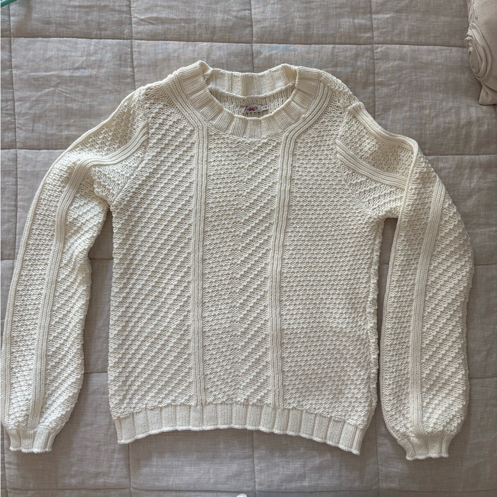 Faherty Cream Textured Crew Neck Sweater